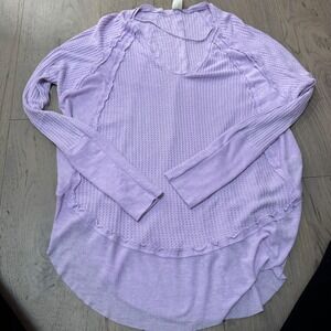 We The Free Free People Lavender Laguna Thermal Waffle Knit V-Neck Top Large